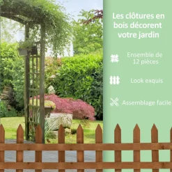 Bordures à planter 12 pcs - bordures de pelouse - barrières de jardin en bois de sapin pré-huilé - bordure dim. 60L x 34H cm