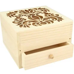 Boîte à bijoux bois à décorer 16 x 16 x 10 cm