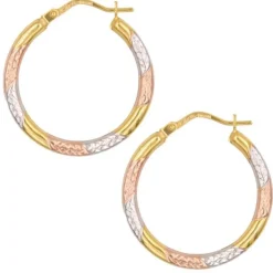 Boucles d'Oreilles 3 Ors Jaune Blanc et Rose - Créoles