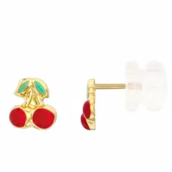 Boucles d'Oreilles Cerises Laquées - Or Jaune - Enfant