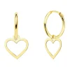 Boucles d'Oreilles Créoles Or 18 Carats 750/000 Jaune - Charms Coeurs Pendants