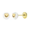 Boucles d'Oreilles Or 18 Carats 750/000 Jaune - Perles de Culture et Coeur