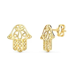 Boucles d'Oreilles Or 18 Carats 750/000 Jaune - Main de Fatma - Femme