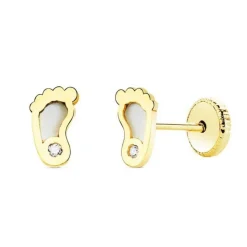 Boucles d'Oreilles Or 18 Carats 750/000 Jaune et Nacre - Pieds