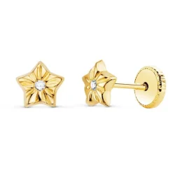 Boucles d'Oreilles Or 18 Carats 750/000 Jaune Motif Etoile - Fille
