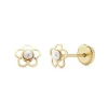 Boucles d'Oreilles Or 18 Carats 750/000 Jaune - Perles de Culture - Motif Fleur