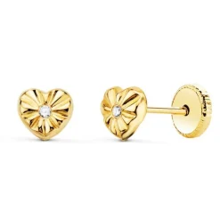 Boucles d'Oreilles Or 18 Carats 750/000 Jaune Motif Coeur - Fille