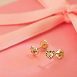 Boucles d'Oreilles Or 18 Carats 750/000 Jaune Motif Coeur - Fille