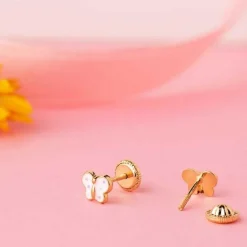 Boucles d'Oreilles Or 18 Carats 750/000 Jaune - Papillons