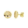 Boucles d'Oreilles Or 18 Carats 750/000 Jaune et Nacre - Arbre de Vie