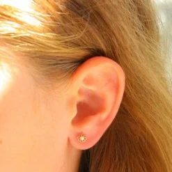 Boucles d'Oreilles Or 18 Carats 750/000 Jaune - Perles de Culture - Motif Fleur