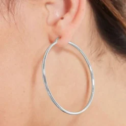 Boucles d'Oreilles Or Blanc - Créoles Femme