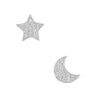 Boucles d'Oreilles Or Blanc Serties de Zirconiums - Etoile et Lune