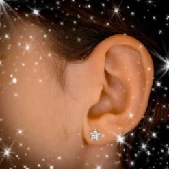 Boucles d'Oreilles Or Blanc Serties de Zirconiums - Etoile et Lune