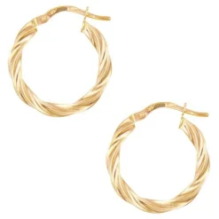 Boucles d'Oreilles Or Jaune - Créoles Torsadées Femme