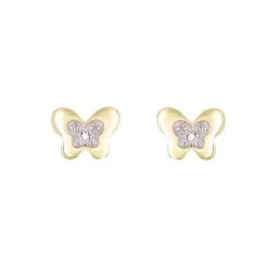 Boucles d'Oreilles Or Jaune et Diamants - Papillons