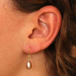 Boucles d'Oreilles Or Jaune Perles de Culture Rose - Dormeuses