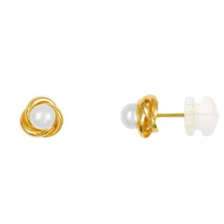 Boucles d'Oreilles Or Jaune et Perle - Motif Noeud