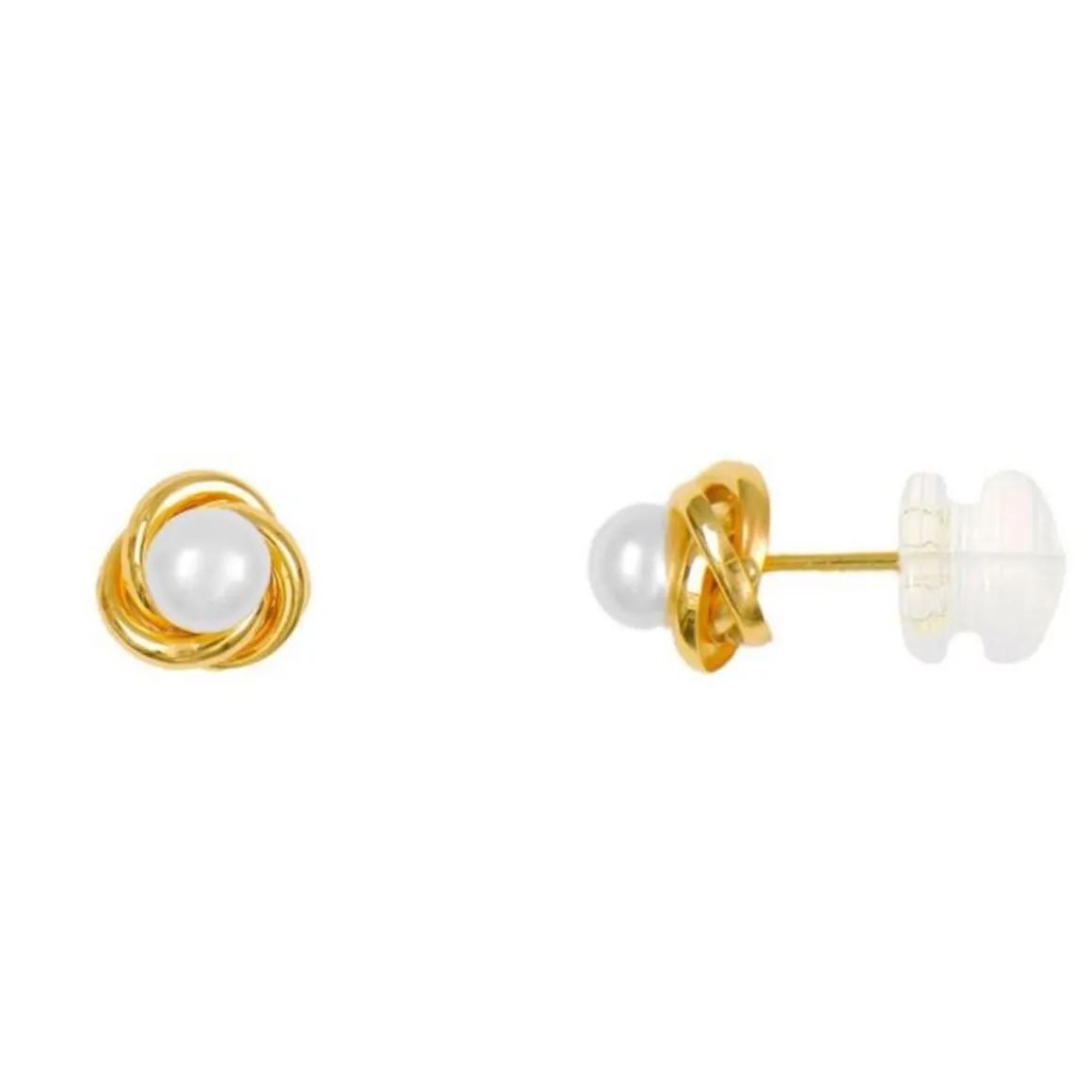 Boucles d'Oreilles Or Jaune et Perle - Motif Noeud