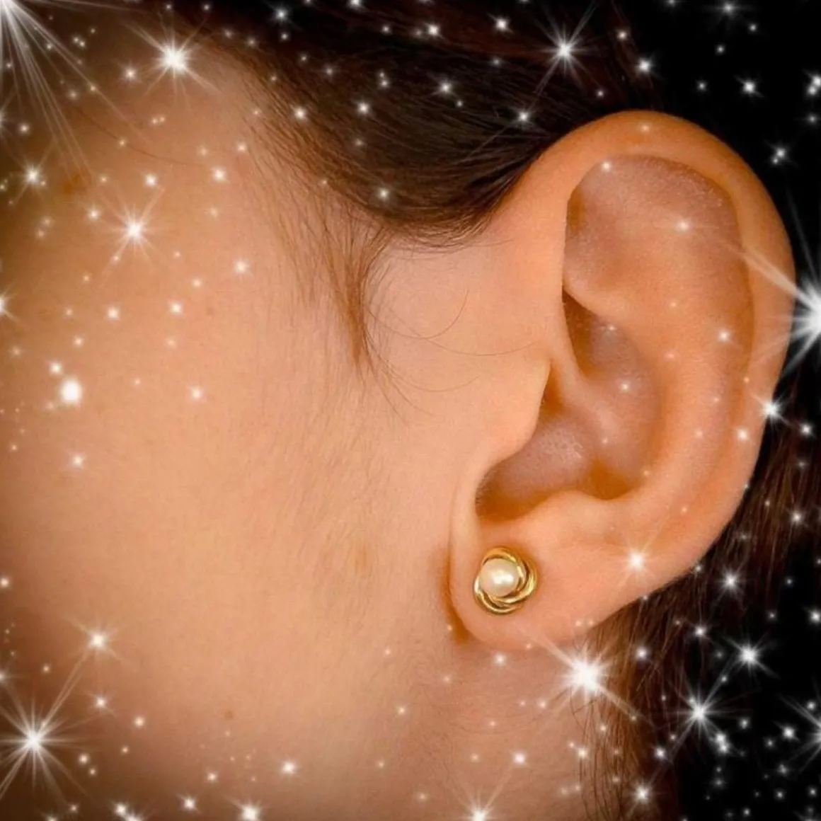 Boucles d'Oreilles Or Jaune et Perle - Motif Noeud