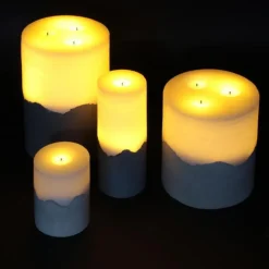 Bougie Ronde Led Base Ciment 10cm Blanc