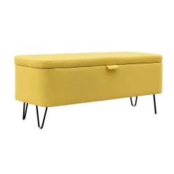 Bout de lit coffre en tissu et pieds épingles noirs SILVES