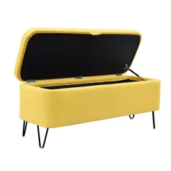 Bout de lit coffre en tissu et pieds épingles noirs SILVES