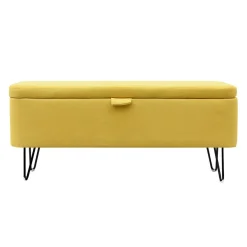 Bout de lit coffre en tissu et pieds épingles noirs SILVES