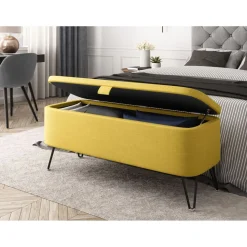 Bout de lit coffre en tissu et pieds épingles noirs SILVES