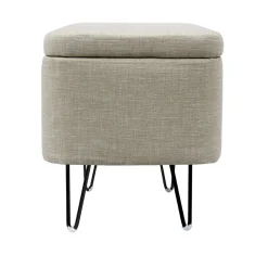 Bout de lit coffre en tissu et pieds épingles noirs SILVES