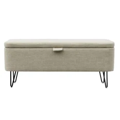 Bout de lit coffre en tissu et pieds épingles noirs SILVES