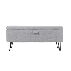 Bout de lit coffre en tissu et pieds épingles noirs SILVES