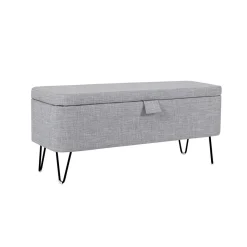 Bout de lit coffre en tissu et pieds épingles noirs SILVES