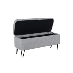 Bout de lit coffre en tissu et pieds épingles noirs SILVES