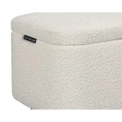 Bout de lit scandinave avec coffre en tissu laine bouclée et pieds bois ANTONIO