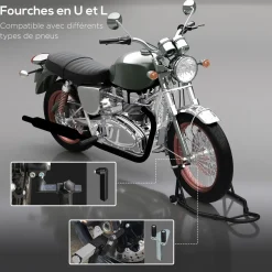 Béquille d'atelier moto avant leve moto support pour moto avec bras oscillant en U et en L, support universel de levage pour atelier en acier noir