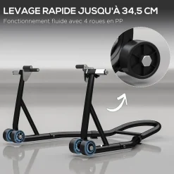 Béquille d'atelier moto avant leve moto support pour moto avec bras oscillant en U et en L, support universel de levage pour atelier en acier noir