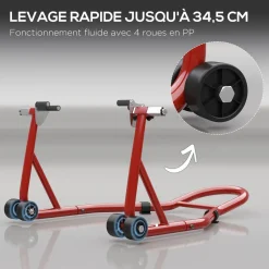 Béquille d'atelier moto avant leve moto support pour moto avec bras oscillant en U et en L, support universel de levage pour atelier en acier rouge