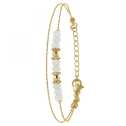 Bracelet double tour par SC Bohème orné de pierres de lune blanche