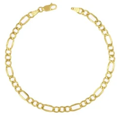 Bracelet Or 18 Carats 750/000 Maille Figaro Alternée 1+3 Jaune Homme - 20cm