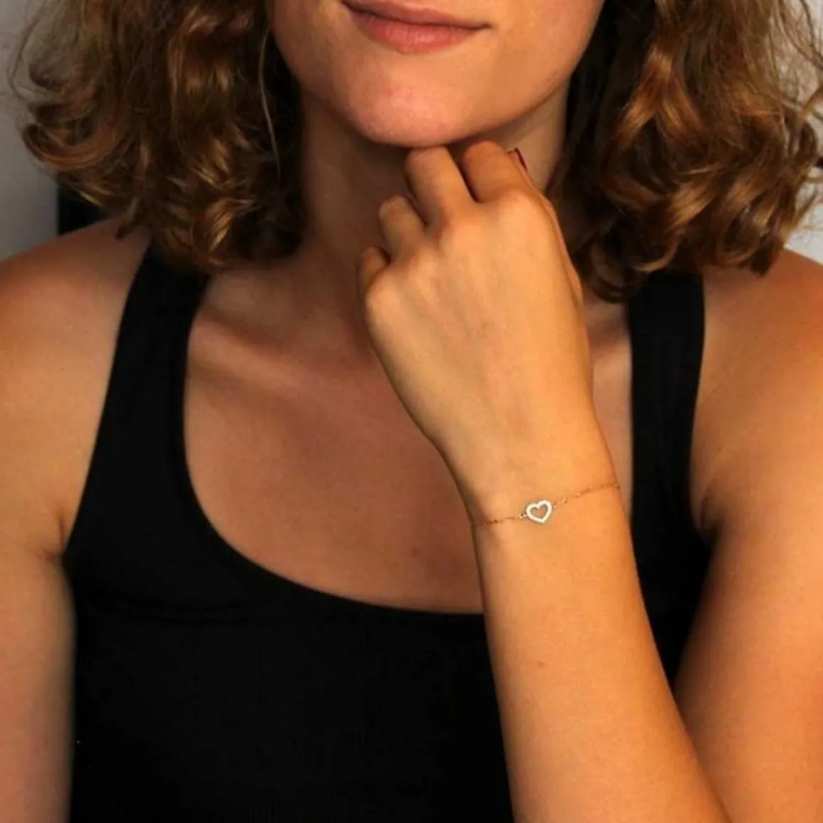 Bracelet Or Bicolore et Zirconiums - Coeur - Femme