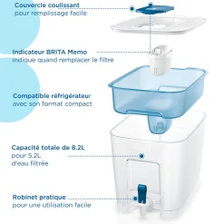 BRITA Distributeur d'eau filtrée Flow (8,2L) inclus 1 cartouche filtrante MAXTRA PRO All-in-1