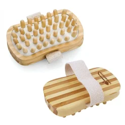 Brosse de massage et de drainage, anti cellulite en bambou 13 x 7.5 x 4 cm avec poignée de maintien