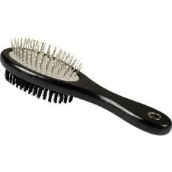 Brosse de Toilettage en Bois Double Face 25cm Noir