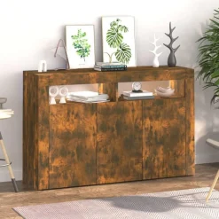 Buffet avec lumieres LED chene fume 115,5x30x75 cm