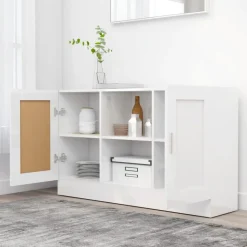 Buffet Blanc brillant 120x30,5x70 cm Bois d'ingenierie