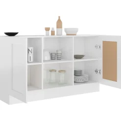 Buffet Blanc brillant 120x30,5x70 cm Bois d'ingenierie