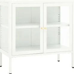 Buffet Blanc 70x35x70 cm Acier et verre