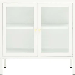Buffet Blanc 70x35x70 cm Acier et verre