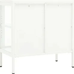 Buffet Blanc 70x35x70 cm Acier et verre